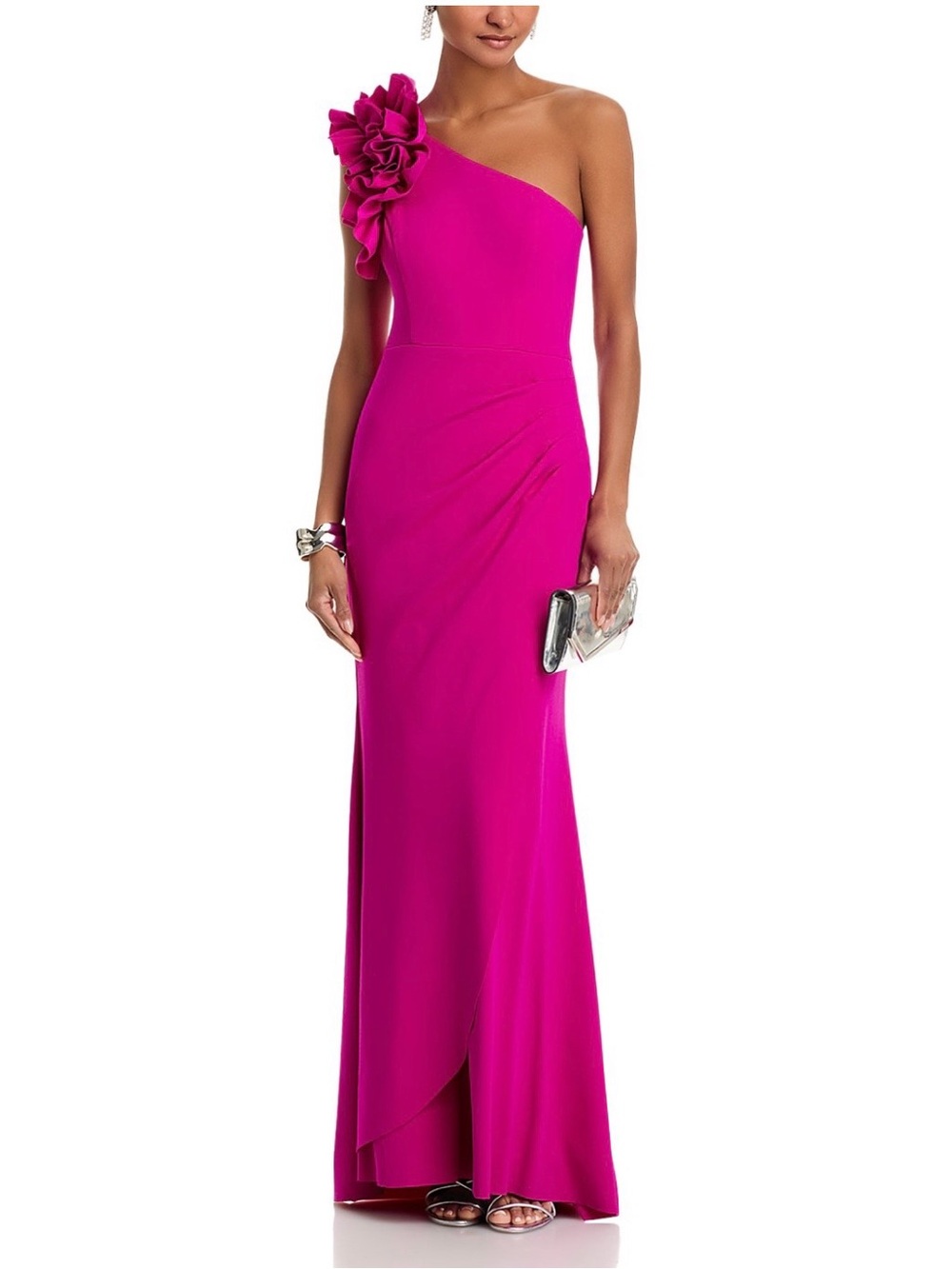 Bloomingdale's AQUA One-Shoulder Ruffle Gown in Fuchsia - Picture 2 of 9